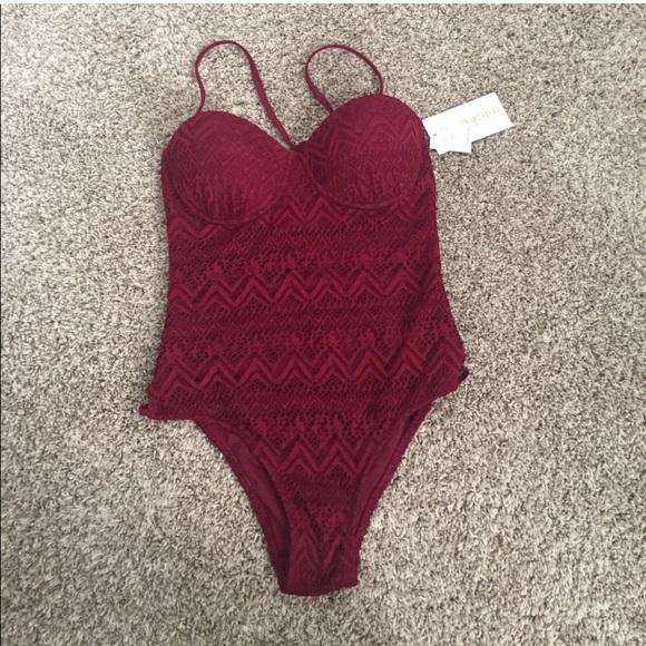 Other - Burgundy lace one piece swimsuit